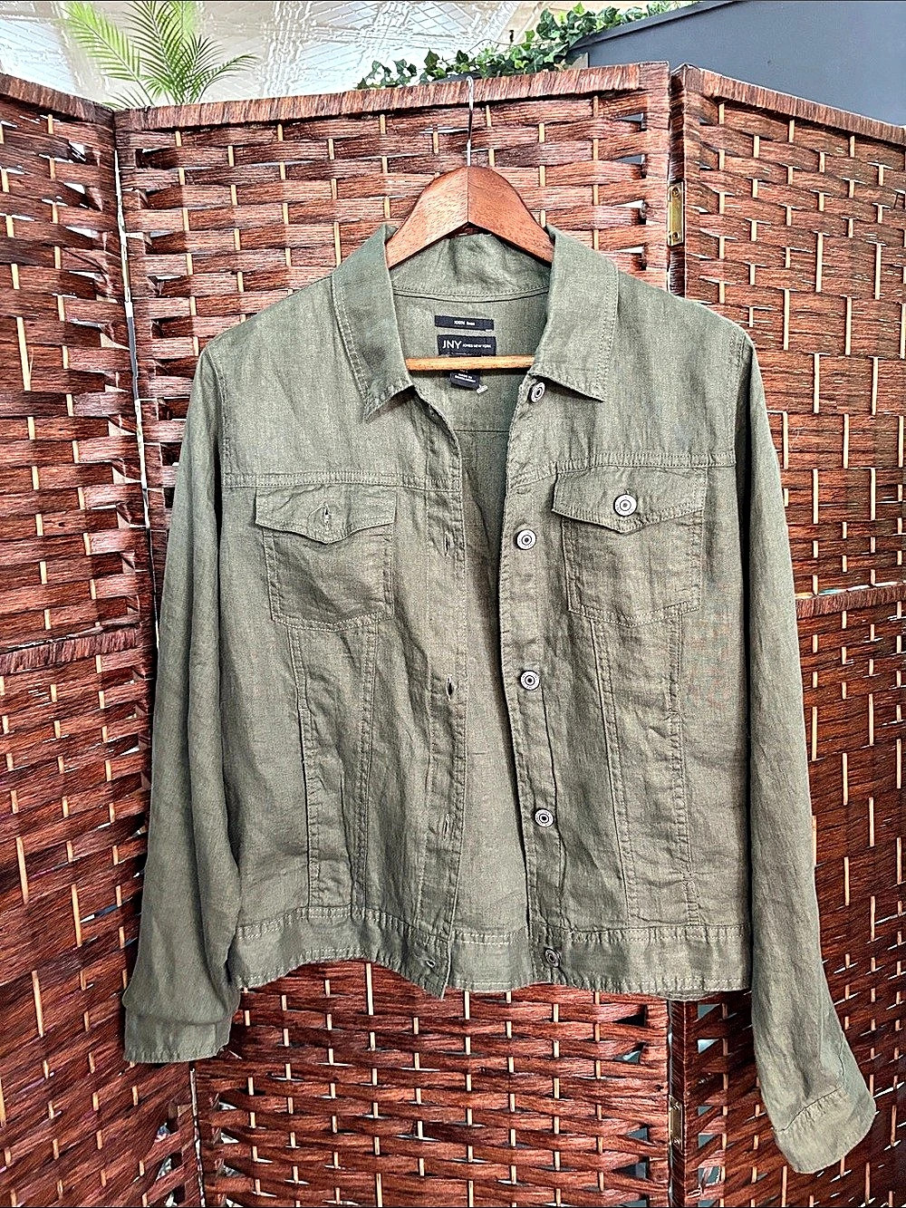 JNY Utility Jacket Linen Green Size Large